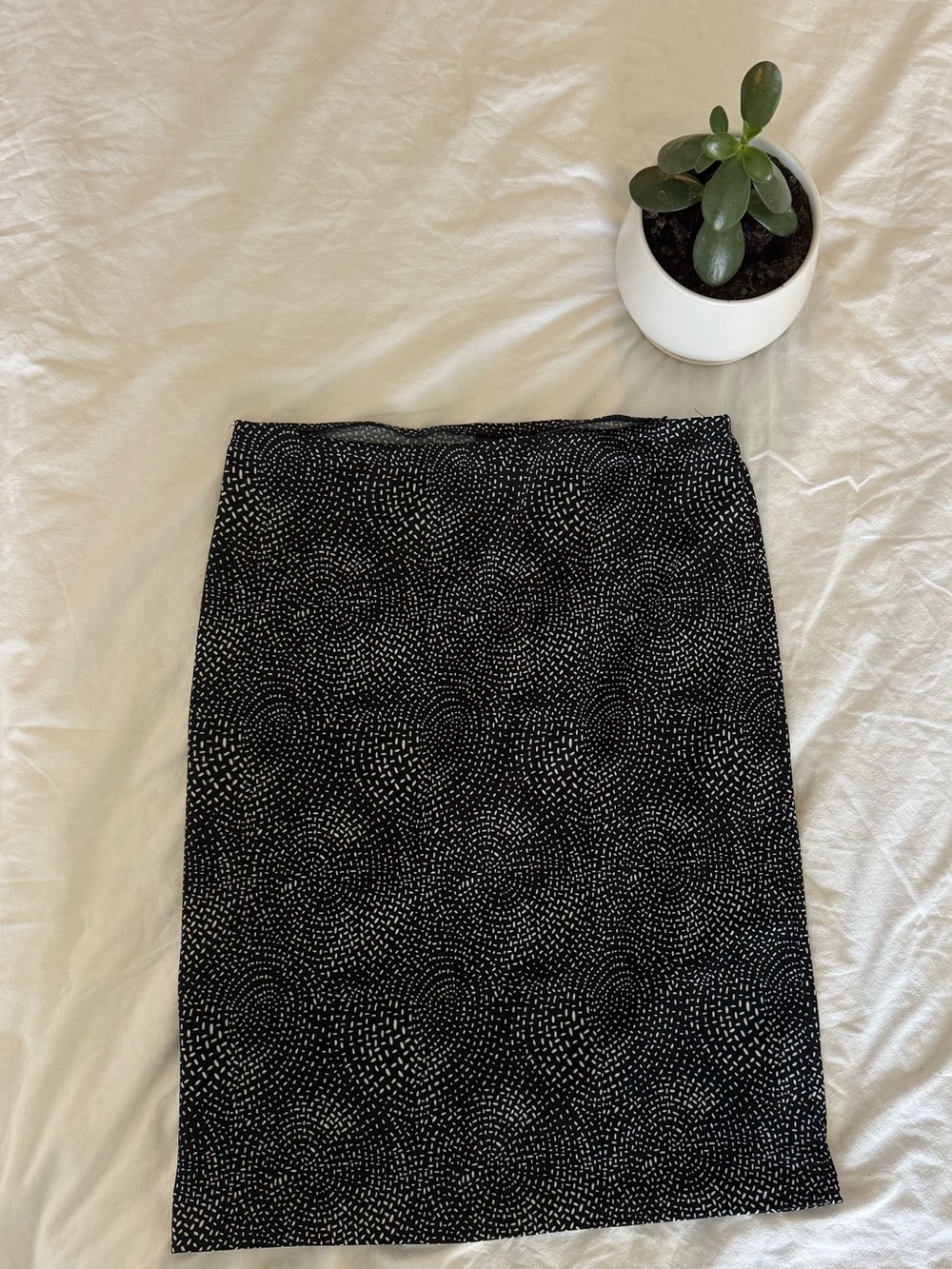 DKNY Black Pencil Skirt with White Dot Swirl Pattern
